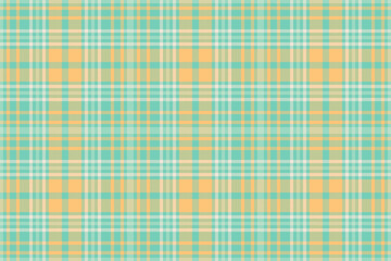 Domestic vector background check, subtle tartan seamless textile. Printout fabric plaid pattern texture in teal and orange colors.