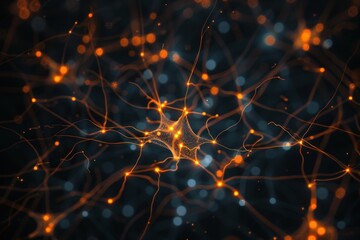 System of neurons with glowing connections on black. Background with space for text