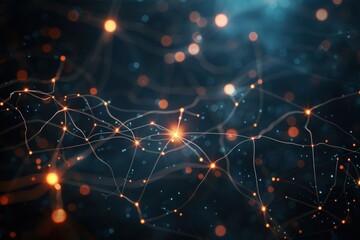System of neurons with glowing connections on black. Background with space for text