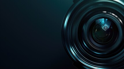 A close-up view of a camera lens on a black background, great for photography and tech-related concepts