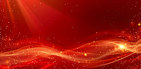 Golden waves on dark red background in abstract design, Chinese traditional ornate red and gold lines shiny light background