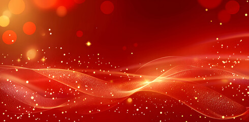 Golden waves on dark red background in abstract design, Chinese traditional ornate red and gold lines shiny light background