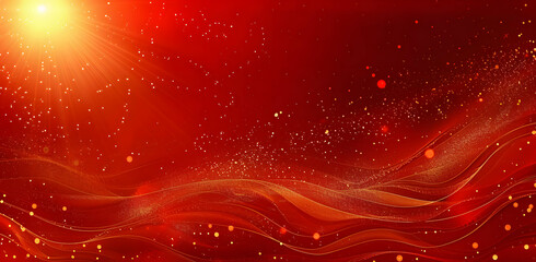 Golden waves on dark red background in abstract design, Chinese traditional ornate red and gold lines shiny light background