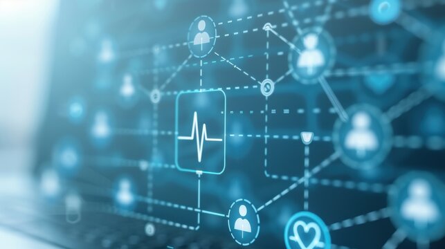 Digital health network communication, medical connections through technology, innovative data exchange for healthcare solutions.