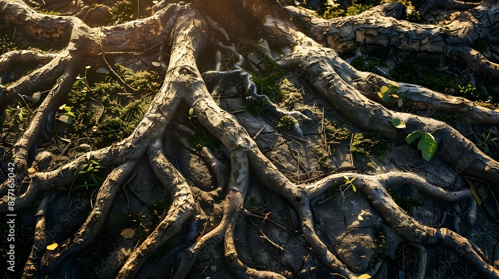 Aufkleber roots forming the shape of a world map,highlighting nature's omnipresence