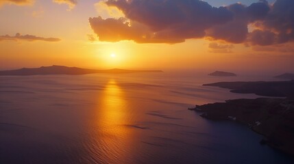 Enjoy the stunning sunset view from Santorini. The famous Greek resort, Fira, offers breathtaking views in the spring. Capture the beauty of this island destination with its picturesque landscapes.