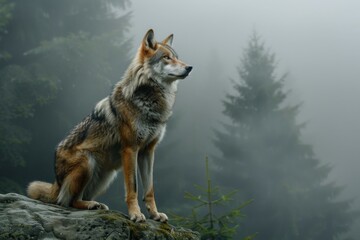Obraz premium Wolf in Misty Forest
