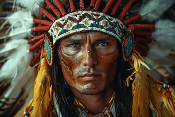 Obraz premium Traditional Indigenous Headdress Portrait