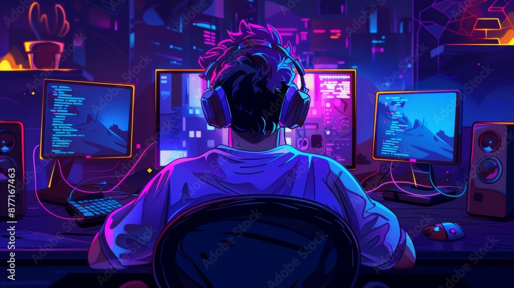 Aufkleber streamer broadcasting a live game session, with overlays displaying follower and donation alerts. ca