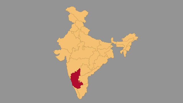 Karnatak map animated video. Map Highlighted on the India map with animation and colour with Gray background in video format.