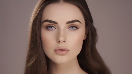 Fototapeta premium A female model facing the camera, model with beautiful face for cosmetics, isolated blank background