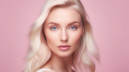 Naklejka premium A female model facing the camera, model with beautiful face for cosmetics, isolated blank background
