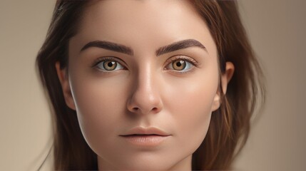 Fototapeta premium A female model facing the camera, model with beautiful face for cosmetics, isolated blank background