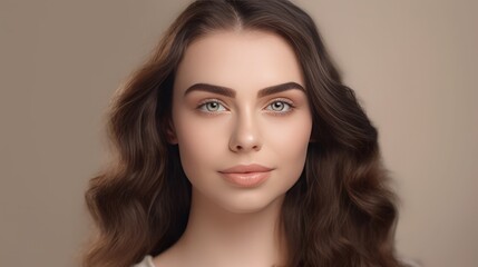 Fototapeta premium A female model facing the camera, model with beautiful face for cosmetics, isolated blank background