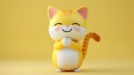 Fototapeta premium Cheerful 3D Cartoon Cat Icon in Playful Pose,Adorable Pet Graphic Design