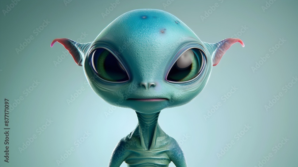 Aufkleber whimsical 3d rendered alien character icon with playful space vibes