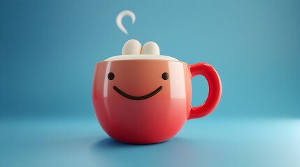 Cute 3D Rendered Coffee Cup with Inviting Steam and Caffeine Concept