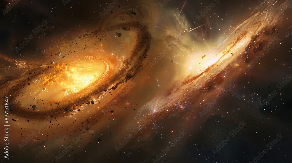 Wall mural cosmic clash: captivating view of a galaxy collision in the depths of space