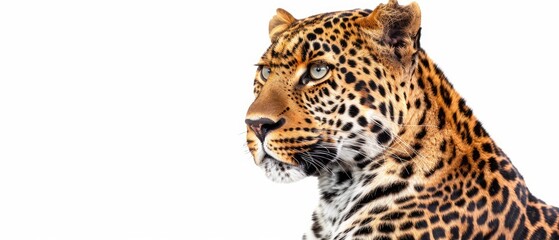Obraz premium dramatic leopard image isolated on white background in high contrast studio photography