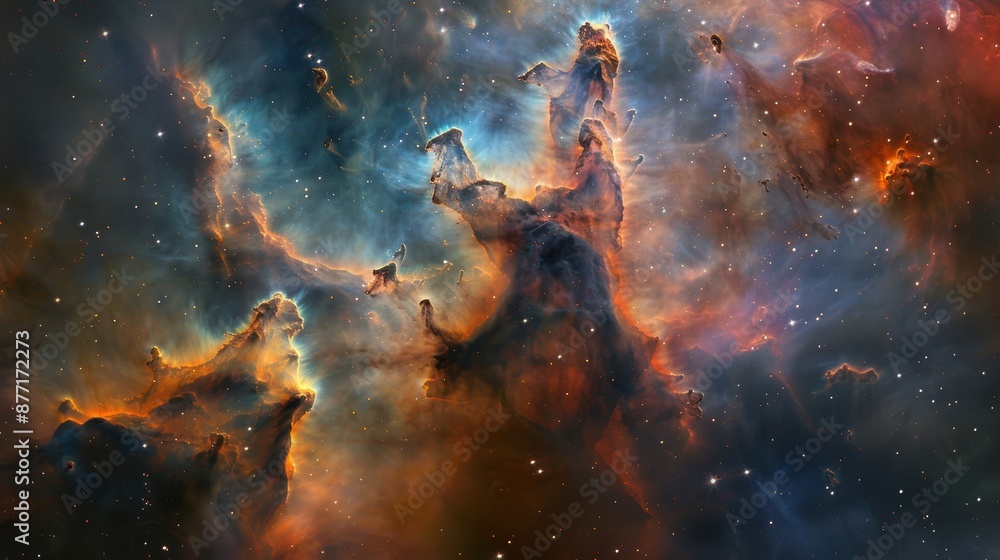 Poster cosmic symphony: captivating nebula with intricate patterns and vibrant colors