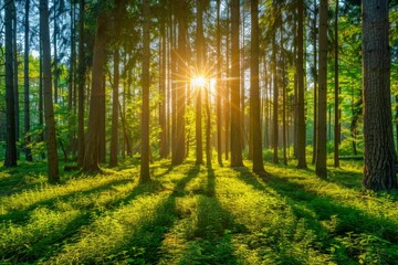 Obraz premium Sunlight Through Forest Trees