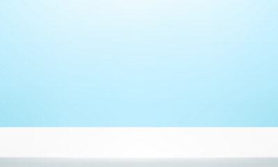 Blue and white wall Background. Minimal 3d shelf. Room in the 3d. Space for selling products on the website. Blue Background Empty Room Studio with table. Vector illustration.