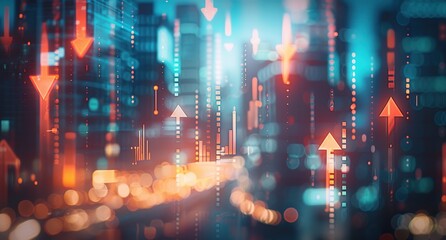 Obraz premium Abstract Urban Skyline with Up and Down Arrows