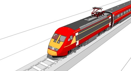 modern locomotive sketch symbol 3d illustration