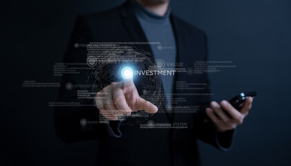 businessman plan the business plans and analyse profitability of working companies banking trading investment saving money and passive income ownerships for manage family plan and retirement target
