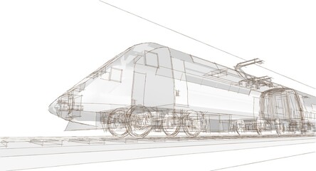 modern locomotive sketch symbol 3d illustration
