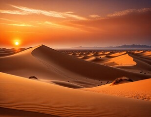 Golden Sunset Over Desert Dunes in the Middle East Generated AI