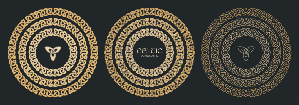 Celtic knot braided frame border ornaments set. Circle size.