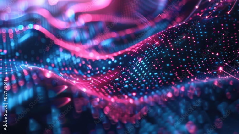 Poster a close-up view of a computer screen displaying numerous lights