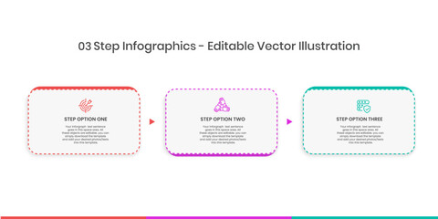 3 Steps Infographics Design Template - Graph, Pie chart, workflow layout, squire diagram, brochure, report, presentation, web design Editable Vector illustration