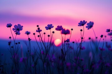 Naklejka premium Beautiful Wildflowers and Sunset