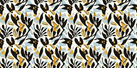 Modern printed fabric flower block print pattern with linen texture effect. Stylized boho dark floral for chic fashion background motif border design.