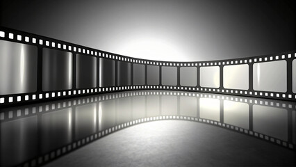 Obraz premium A classic filmstrip with blank frames on a blank background evokes the nostalgia of cinema and photography