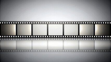 A classic filmstrip with blank frames on a blank background evokes the nostalgia of cinema and photography