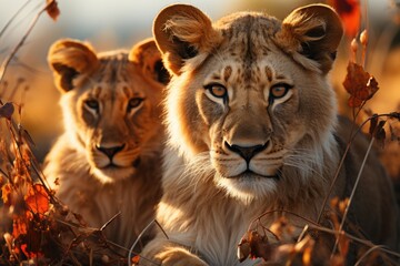 Obraz premium Lion'Head with black background, generative IA