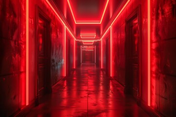 Fototapeta premium Futuristic Neon Red Hallway