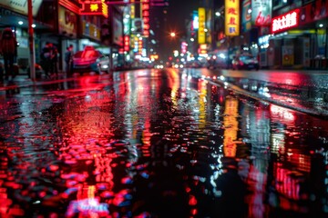 Fototapeta premium Neon Reflections in Urban Nightscape