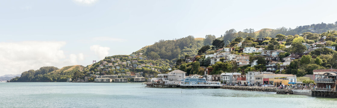 Panorama of Sausalito Shoreline with Golden Gate Bridge in the Background