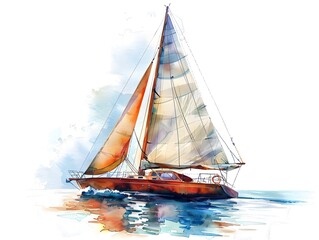 Fototapeta premium Serene Watercolor Sailboat Clipart on White Background - Nautical Artwork for Designs and Print