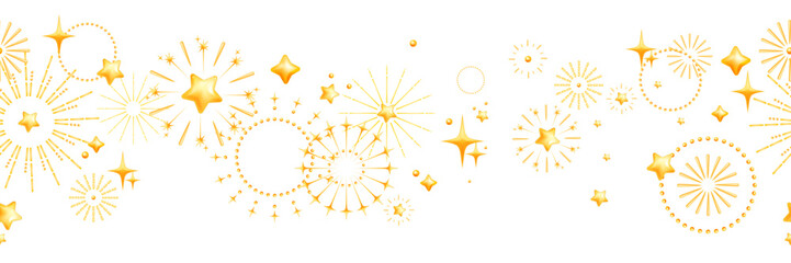 3D star seamless border, vector holiday sparkle frame, New Year Christmas cartoon yellow decoration. Cute night sky banner, greeting birthday firework explosion background. 3D star confetti banner