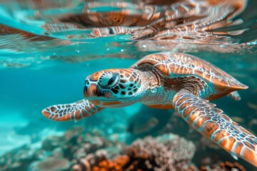Fototapeta premium Sea Turtle Swimming Underwater