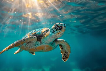 Obraz premium Sea Turtle Swimming Underwater