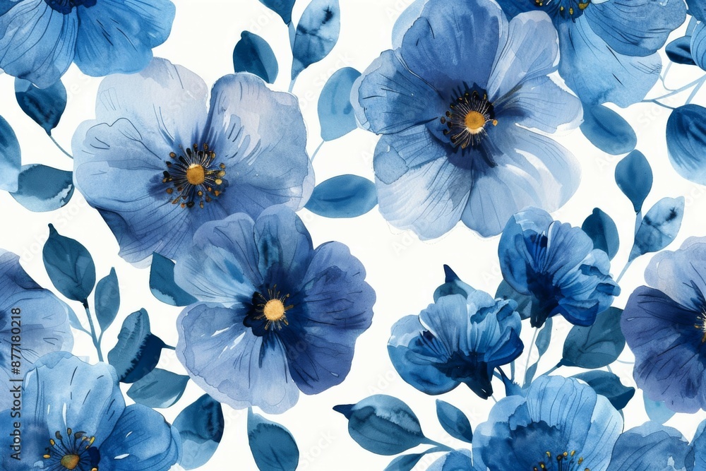 Poster blue floral watercolor pattern