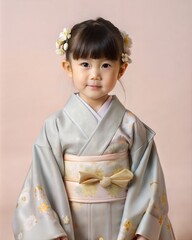 girl wearing Japanese traditional dress ,  isolated on white background, png format