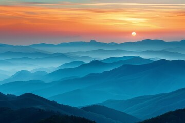 Obraz premium Serene Mountain Sunset Over Rolling Hills