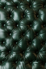 Fototapeta premium texture of dark green new leather sofa, button tufting pattern, elegant, luxury, shiny, photorealistic // ai-generated 